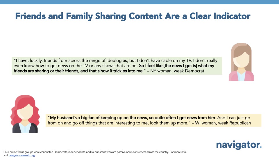 20250625 Friends and Family Sharing Content Quote graphic from Navigator Research. Title: Friends and Family Sharing Content Are a Clear Indicator